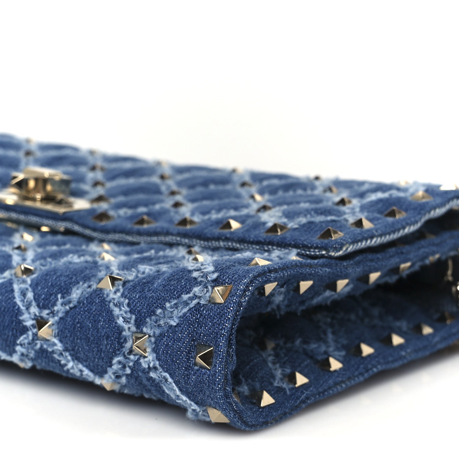 Valentino Garavani Denim Rockstud Spike Wallet on Chain Blue 10 of 10