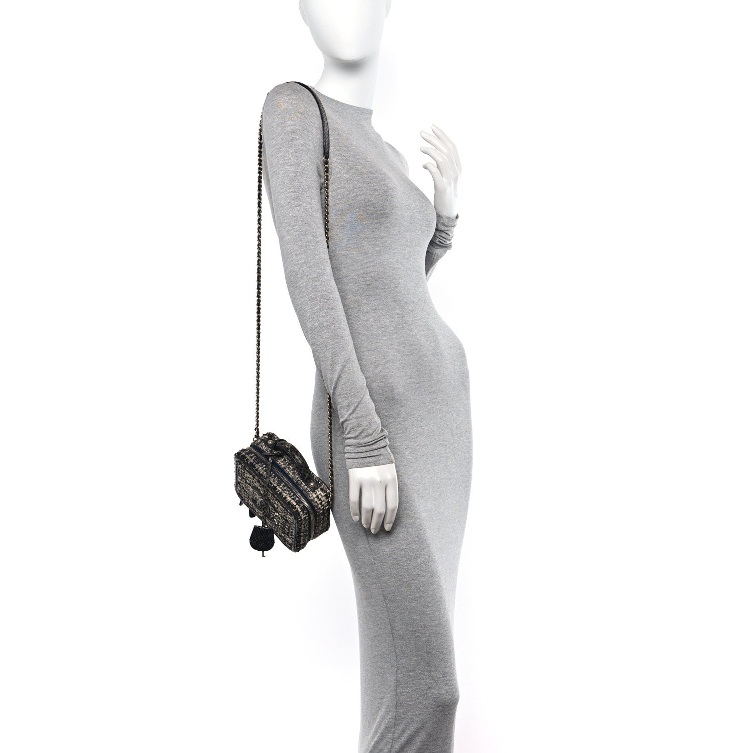 Chanel Tweed Snakeskin Quilted Small CC Filigree Vanity Case Navy Multicolor 2 of 10