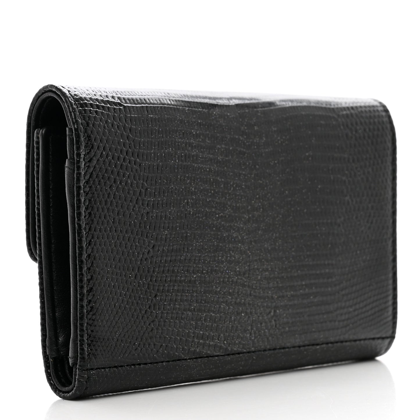 Lizard Small Golden Class Flap Wallet Black
