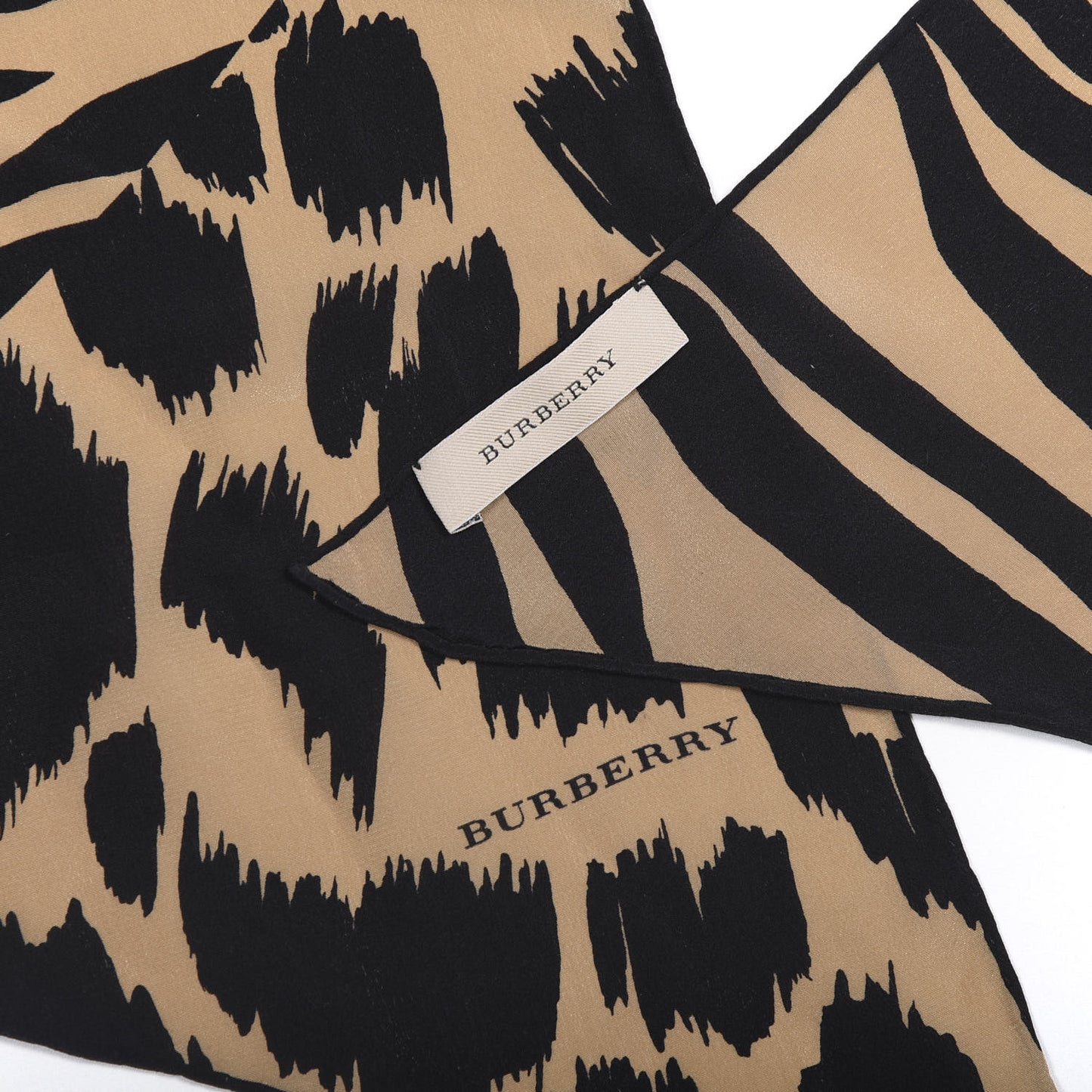 Silk Animal Print Scarf Beige Black