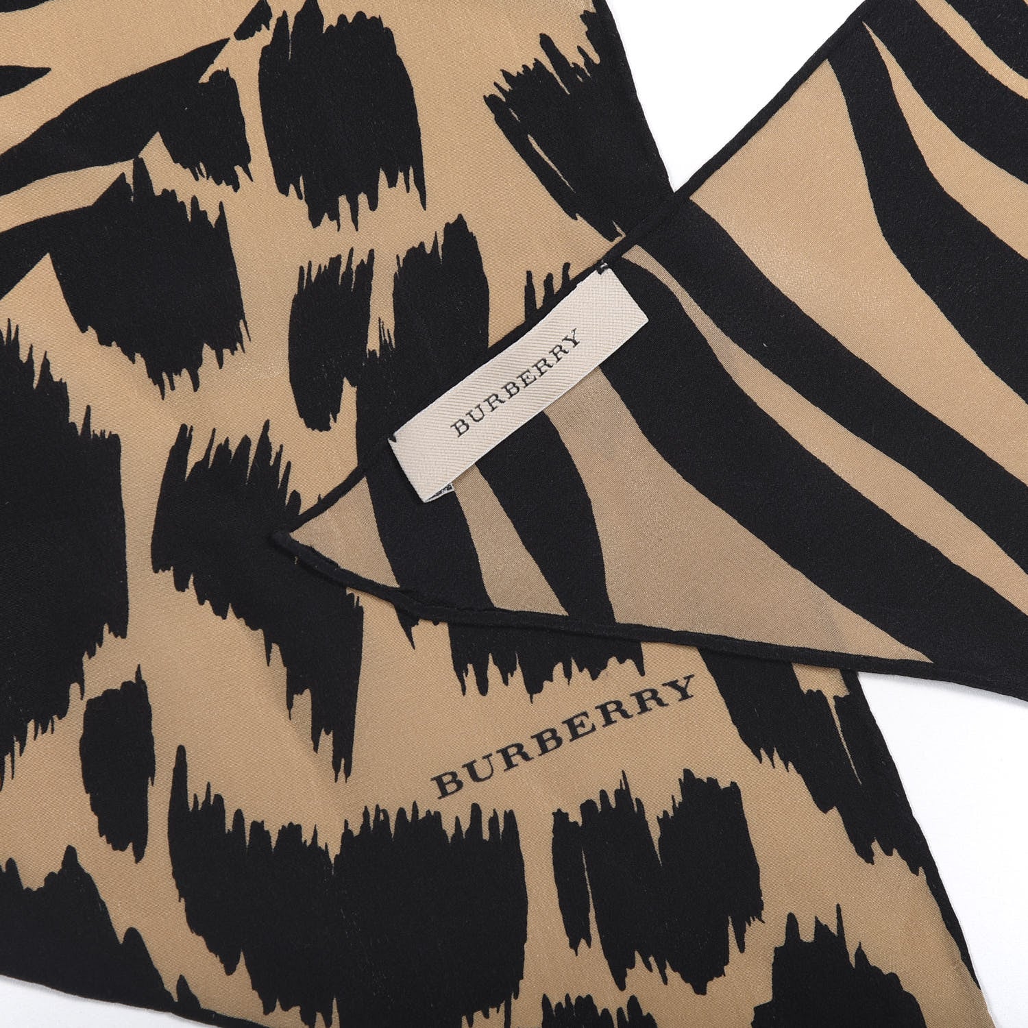 Burberry Silk Animal Print Scarf Beige Black 4 of 4