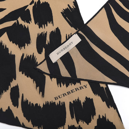 Burberry Silk Animal Print Scarf Beige Black 4 of 4