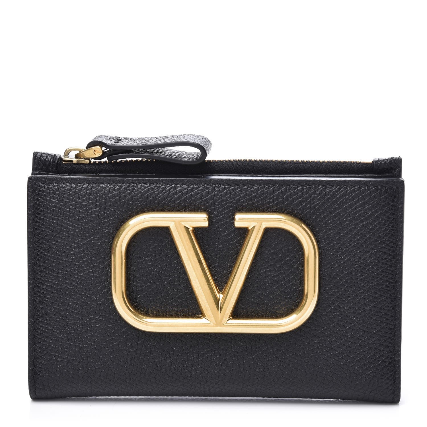 Valentino Garavani Grained Calfskin VLogo Coin Case Card Holder Black 1 of 8