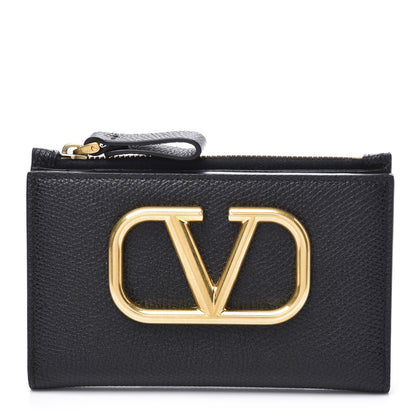 Valentino Garavani Grained Calfskin VLogo Coin Case Card Holder Black 1 of 8
