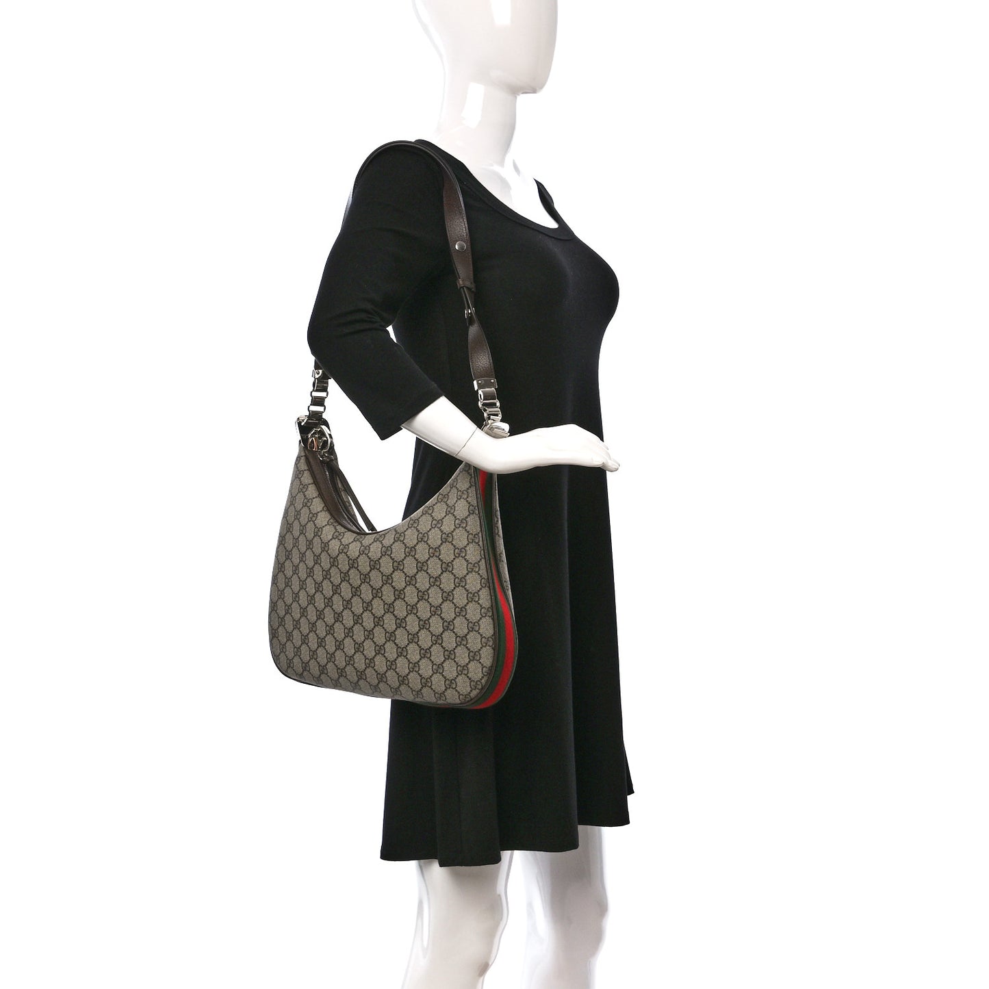GG Supreme Monogram Textured Calfskin Web Large Attache Shoulder Bag Beige Ebony New Acero