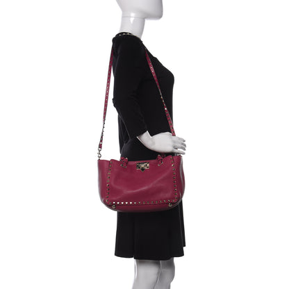 Valentino Garavani Grained Calfskin Small Rockstud Tote Deep Cyclamin 2 of 10