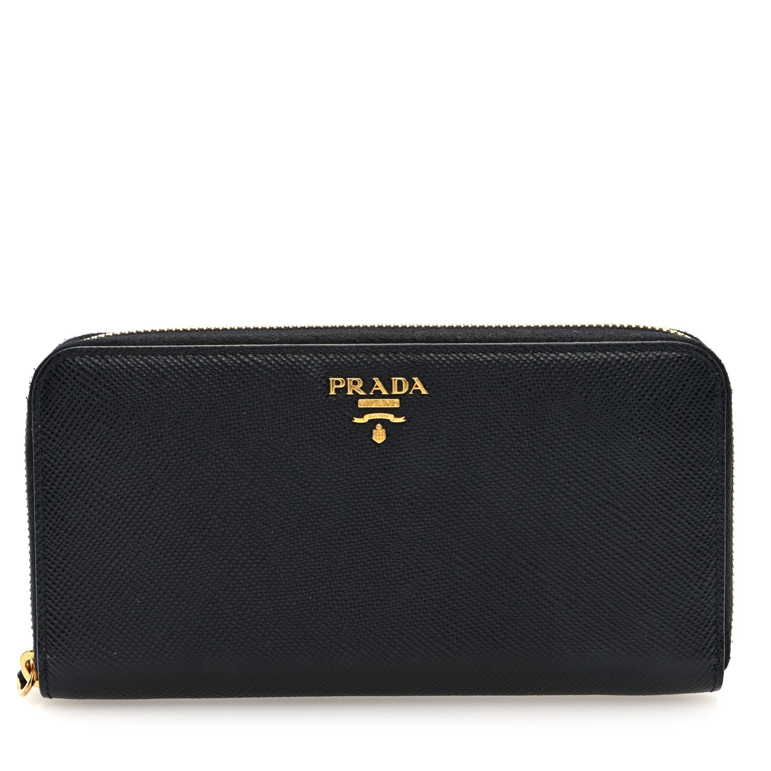Prada Saffiano Metal Zip Around Wallet Black 1 of 6