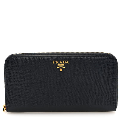 Prada Saffiano Metal Zip Around Wallet Black 1 of 6
