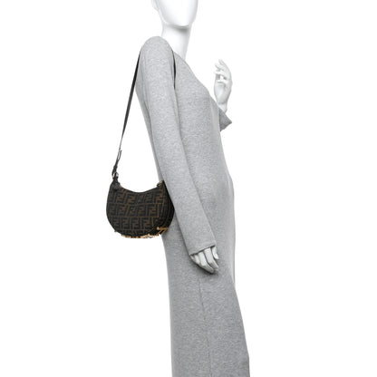 Fendi Denim Jacquard FF Effect Vitello Grace Mini Fendigraphy Hobo Bag Tobacco Moro Ebano 2 of 10
