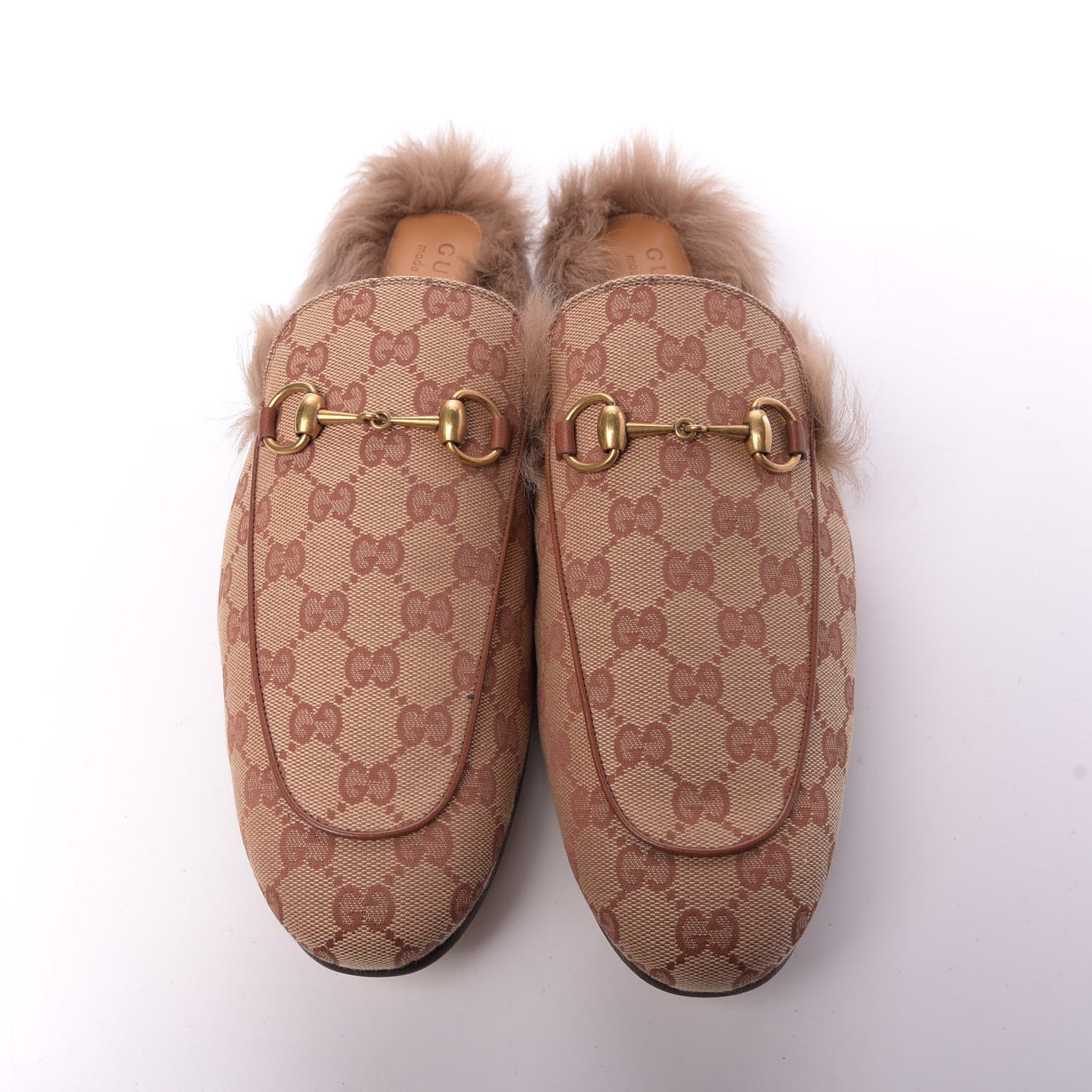 GG Monogram Fur Mens Princetown Slippers 12 Beige Ruggine Rust