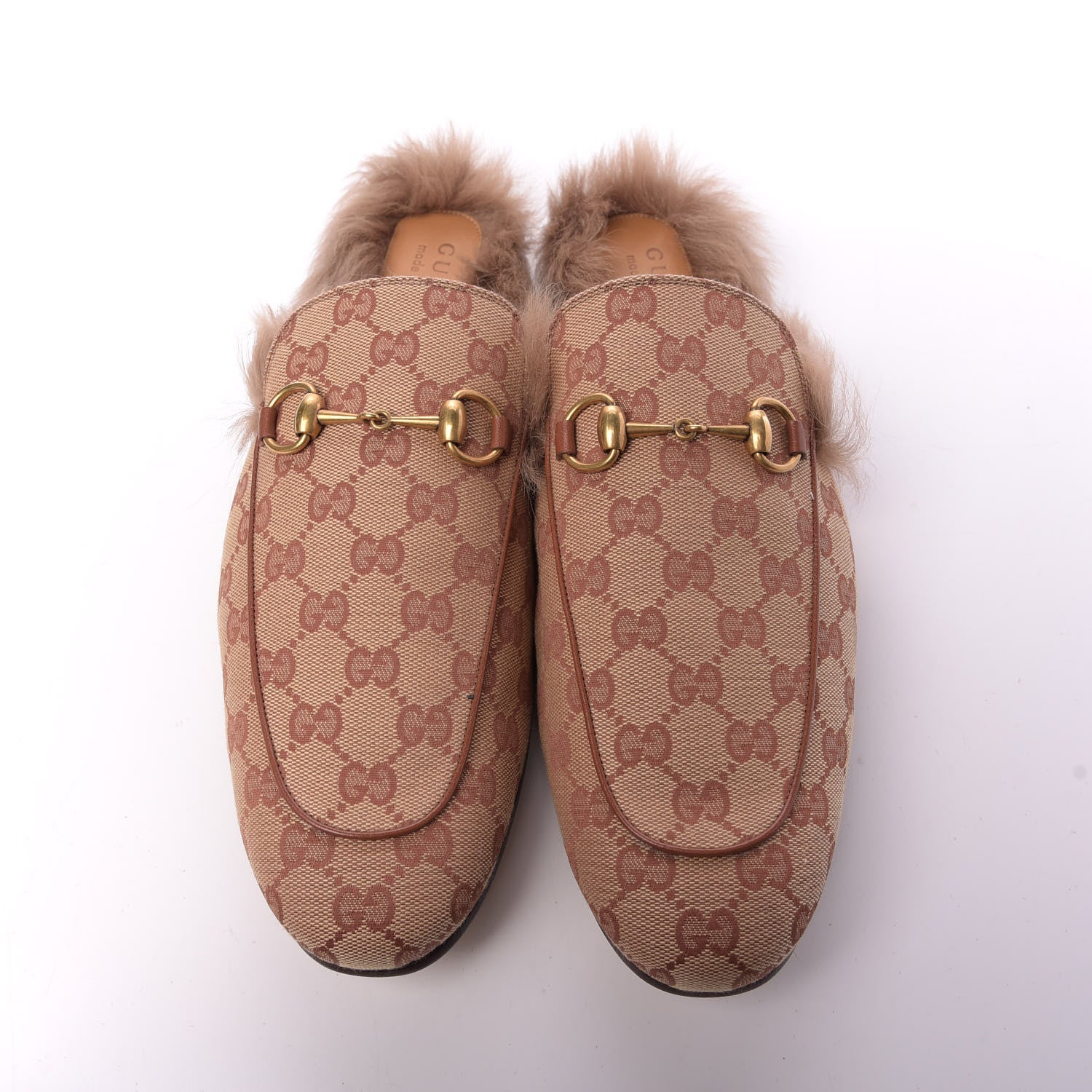 Gucci GG Monogram Fur Mens Princetown Slippers 12 Beige Ruggine Rust 5 of 9
