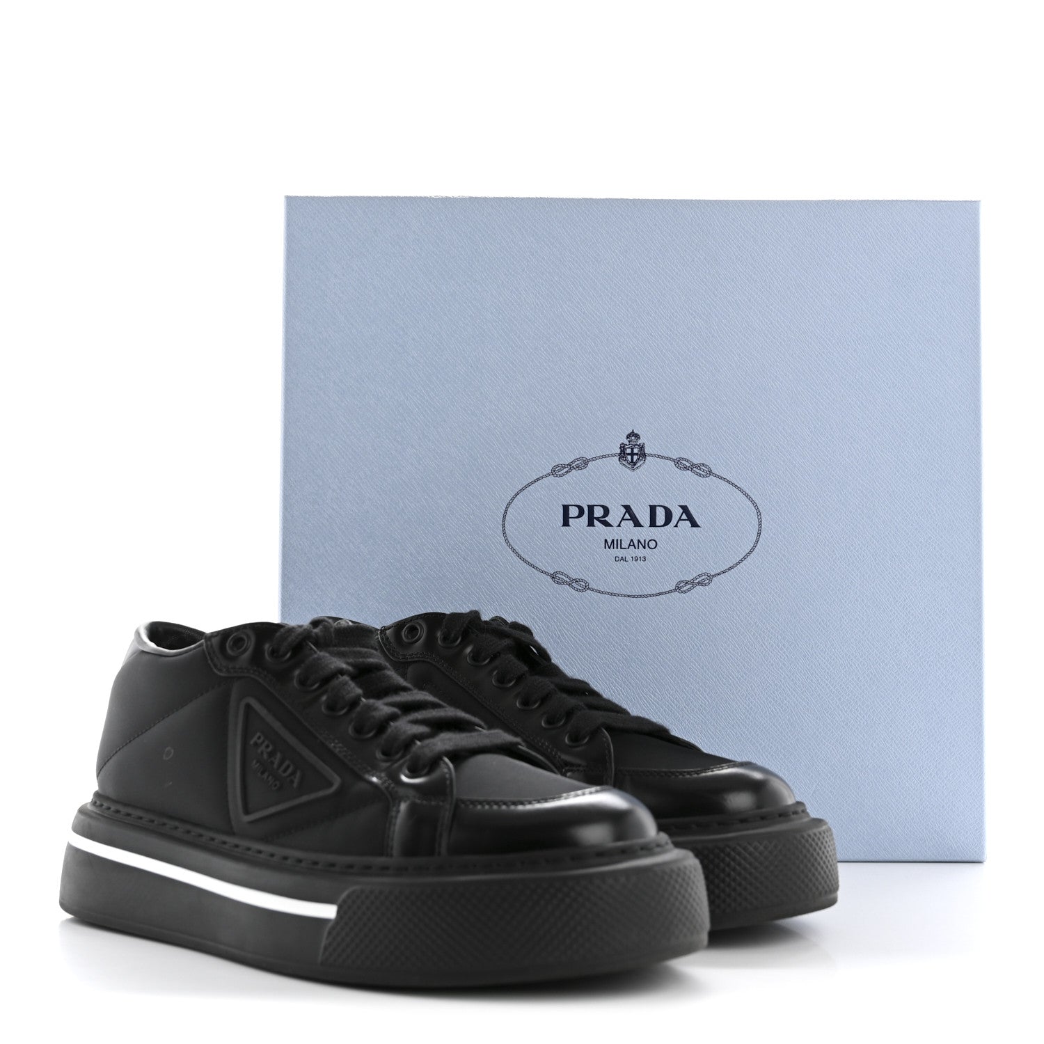 Prada Re-Nylon Spazzolato Rubber Triangle Logo Macro Quilted Womens 45mm Platform Sneakers 37 Black 11 of 11