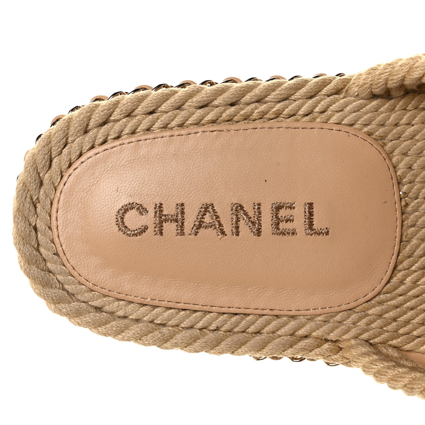 Cord Lambskin Chain Slide Sandals 39 Beige