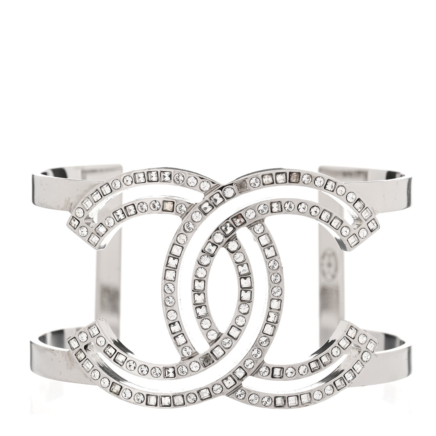 Chanel Metal Baguette Crystal CC Cuff Silver 1 of 6