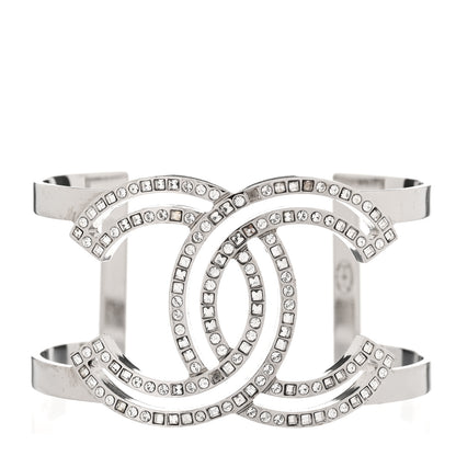 Chanel Metal Baguette Crystal CC Cuff Silver 1 of 6