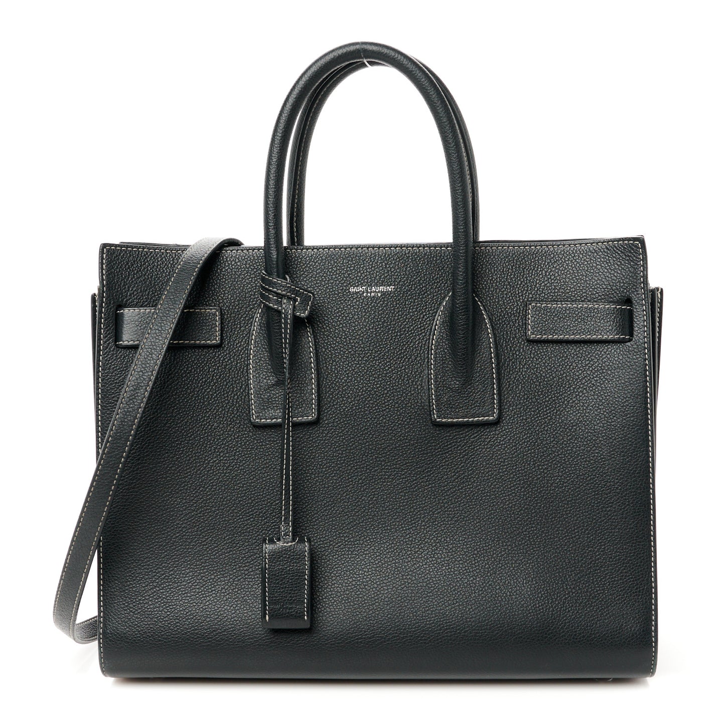 Grained Calfskin Topstitch Small Sac De Jour Black Porcelain