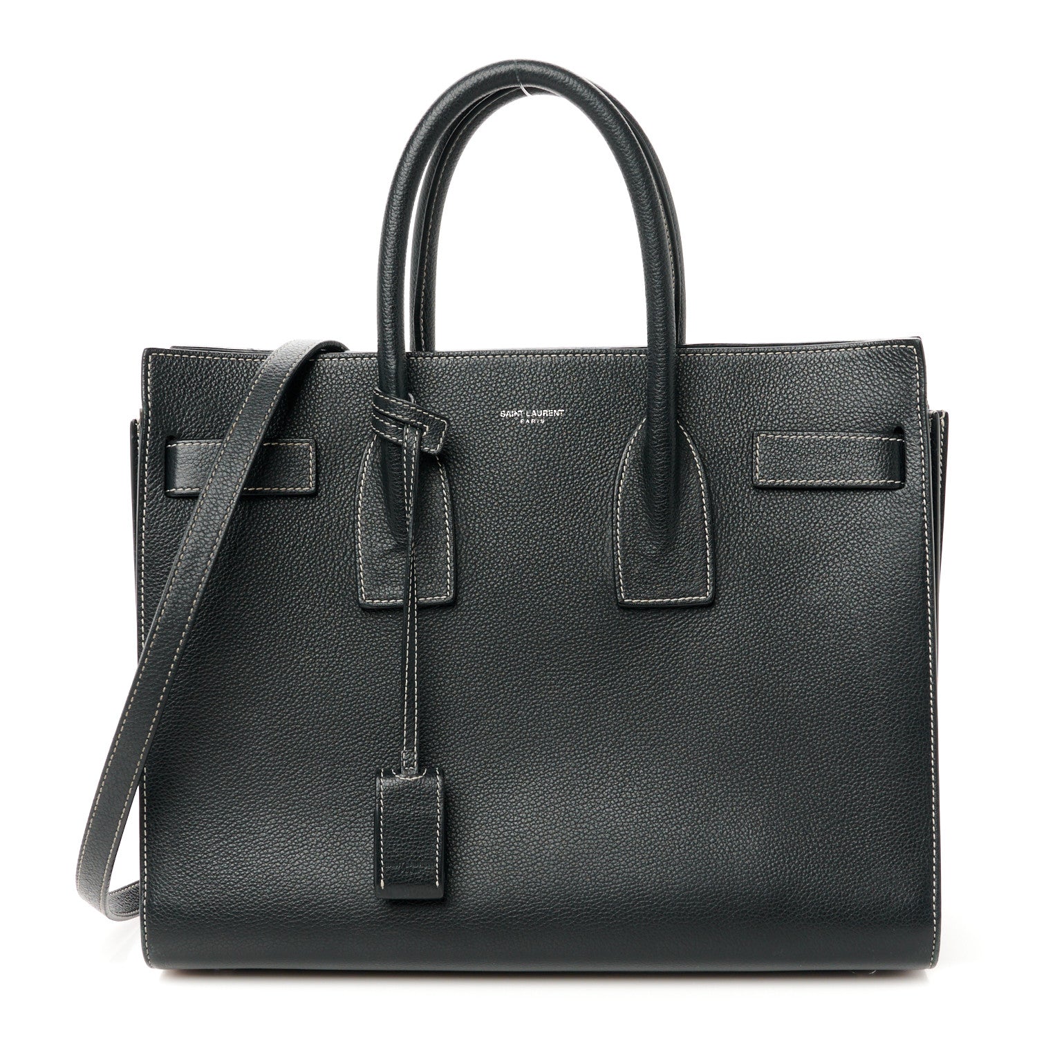 Saint Laurent Grained Calfskin Topstitch Small Sac De Jour Black Porcelain 1 of 12