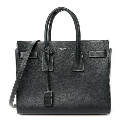 Saint Laurent Grained Calfskin Topstitch Small Sac De Jour Black Porcelain 1 of 12