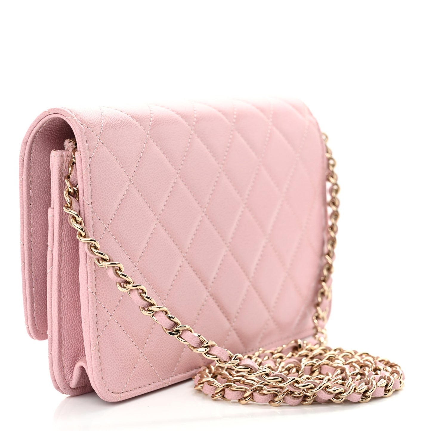 Caviar Quilted Studded CC Wallet on Chain WOC Light Pink