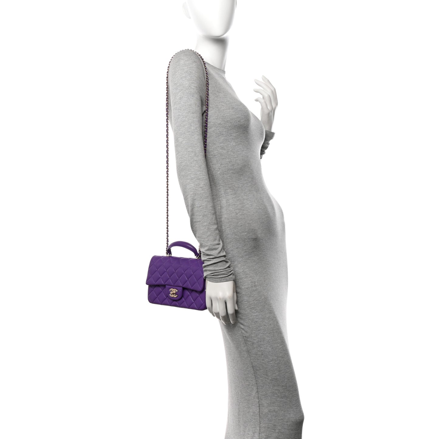 Lambskin Quilted Mini Top Handle Rectangular Flap Dark Purple