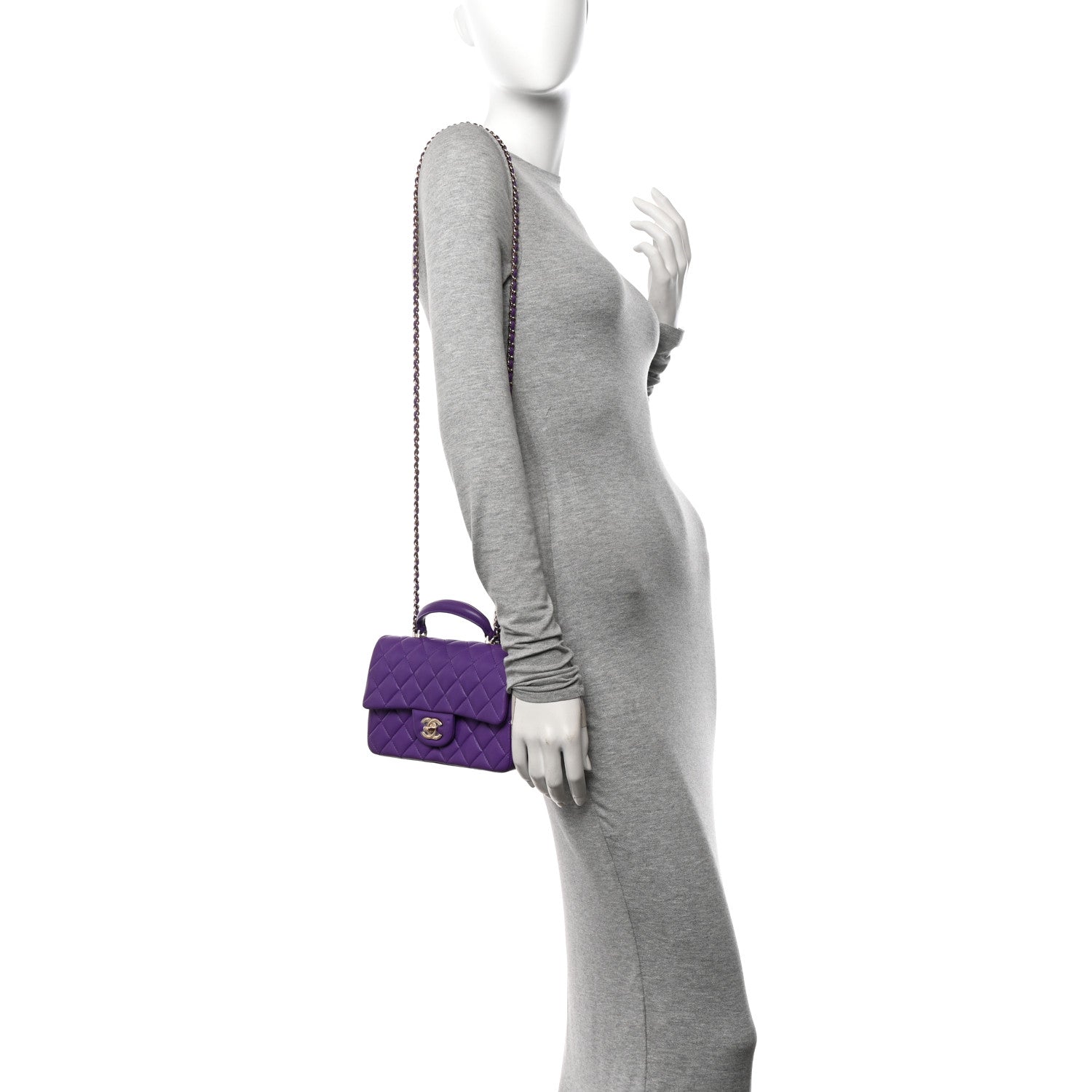 Chanel Lambskin Quilted Mini Top Handle Rectangular Flap Dark Purple 2 of 11