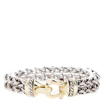 David Yurman Sterling Silver 14K Yellow Gold Red Tourmaline Double Wheat Buckle Bracelet 1 of 7