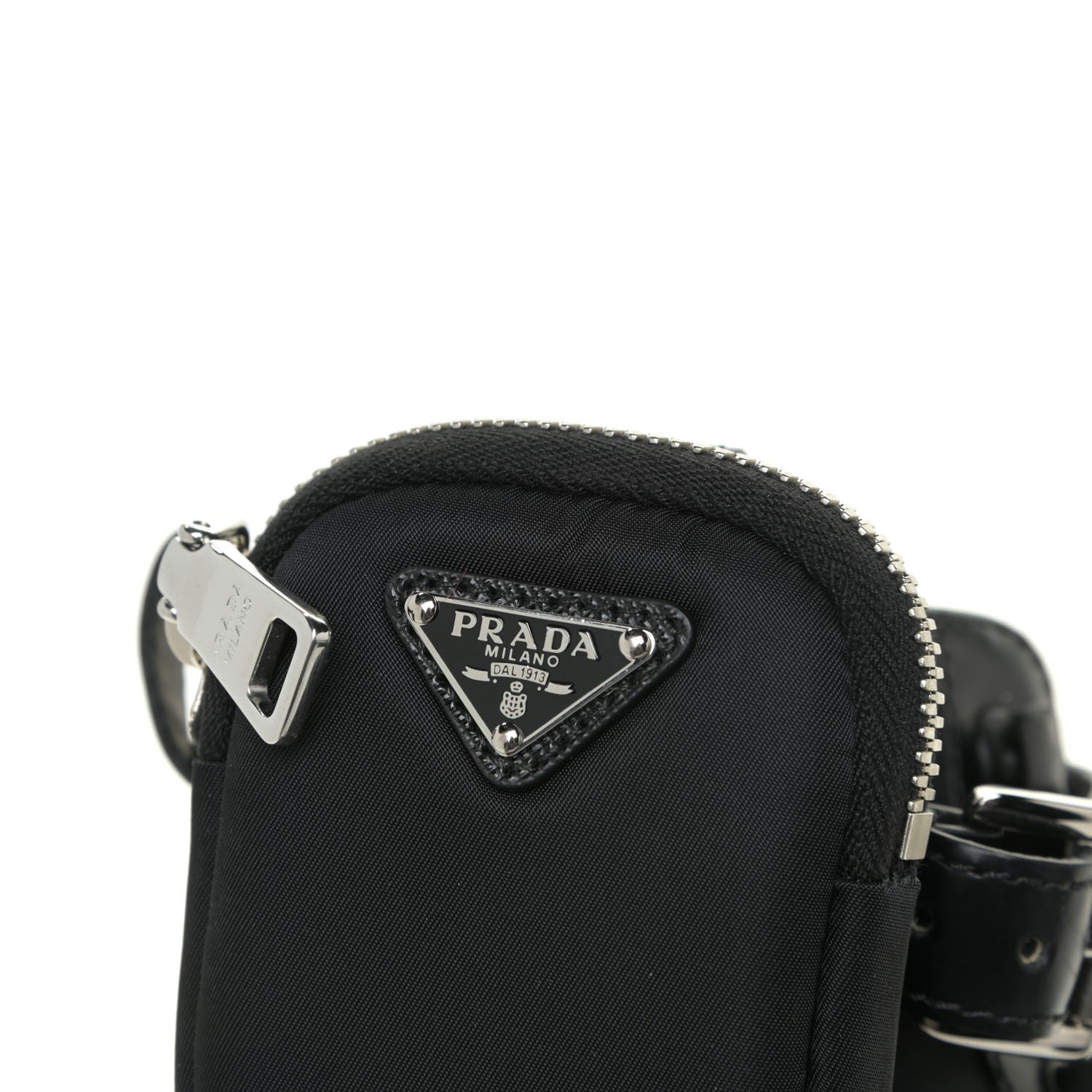 Prada Spazzolato Rois Nylon Metal Triangle Logo Monolith Pouch Pocket 55mm Boots 39.5 Black 19 of 20
