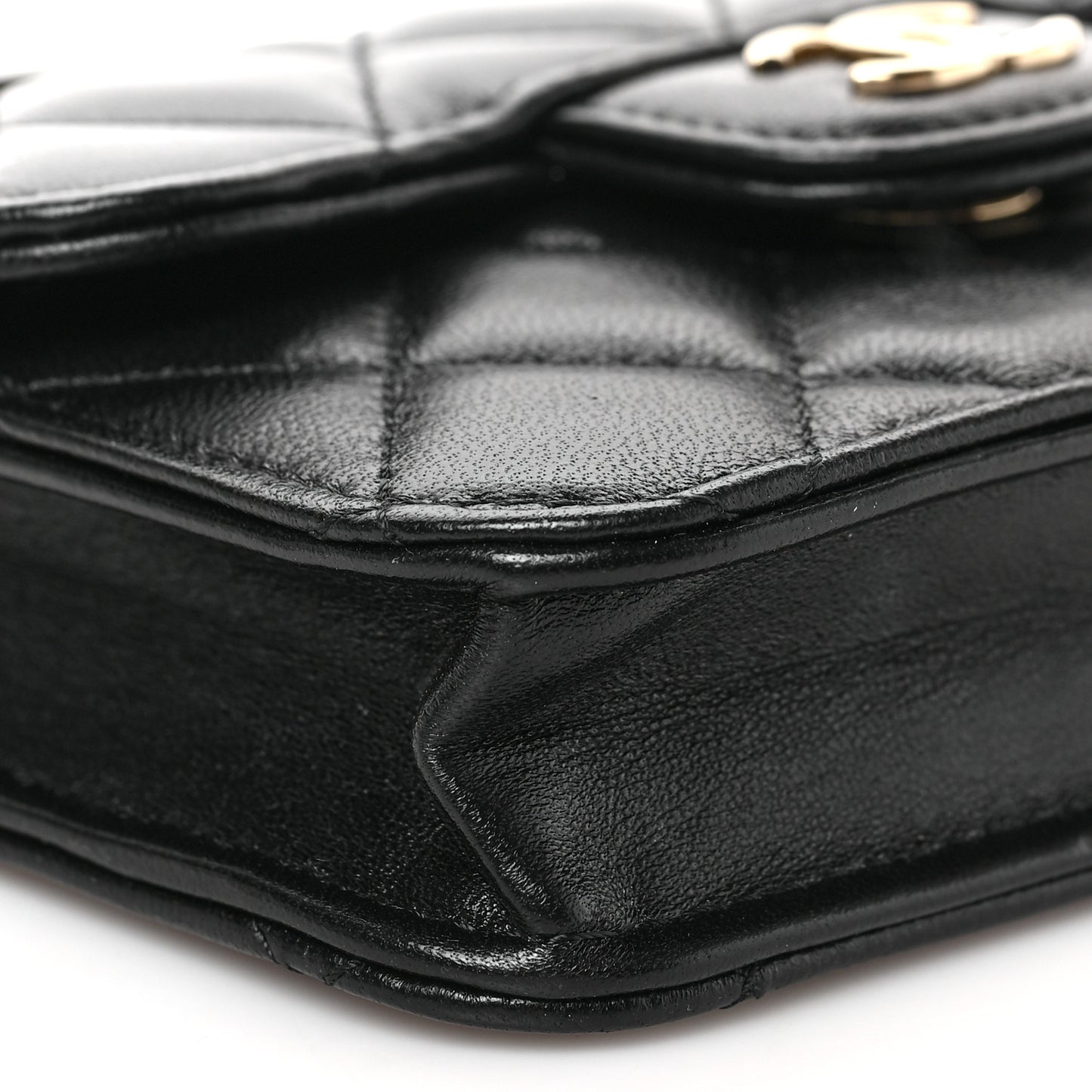 Lambskin Quilted Top Handle Flap Coin Purse With Chain Black