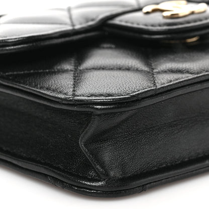 Chanel Lambskin Quilted Top Handle Flap Coin Purse With Chain Black 8 of 9