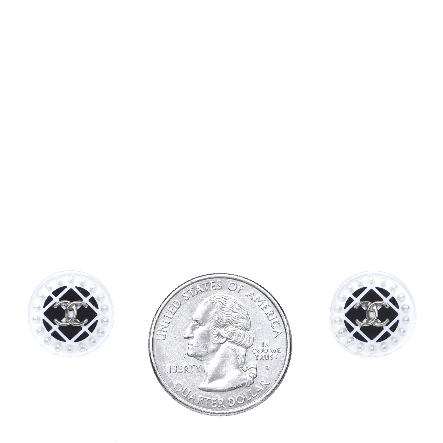 Resin Pearl CC Earrings White Black