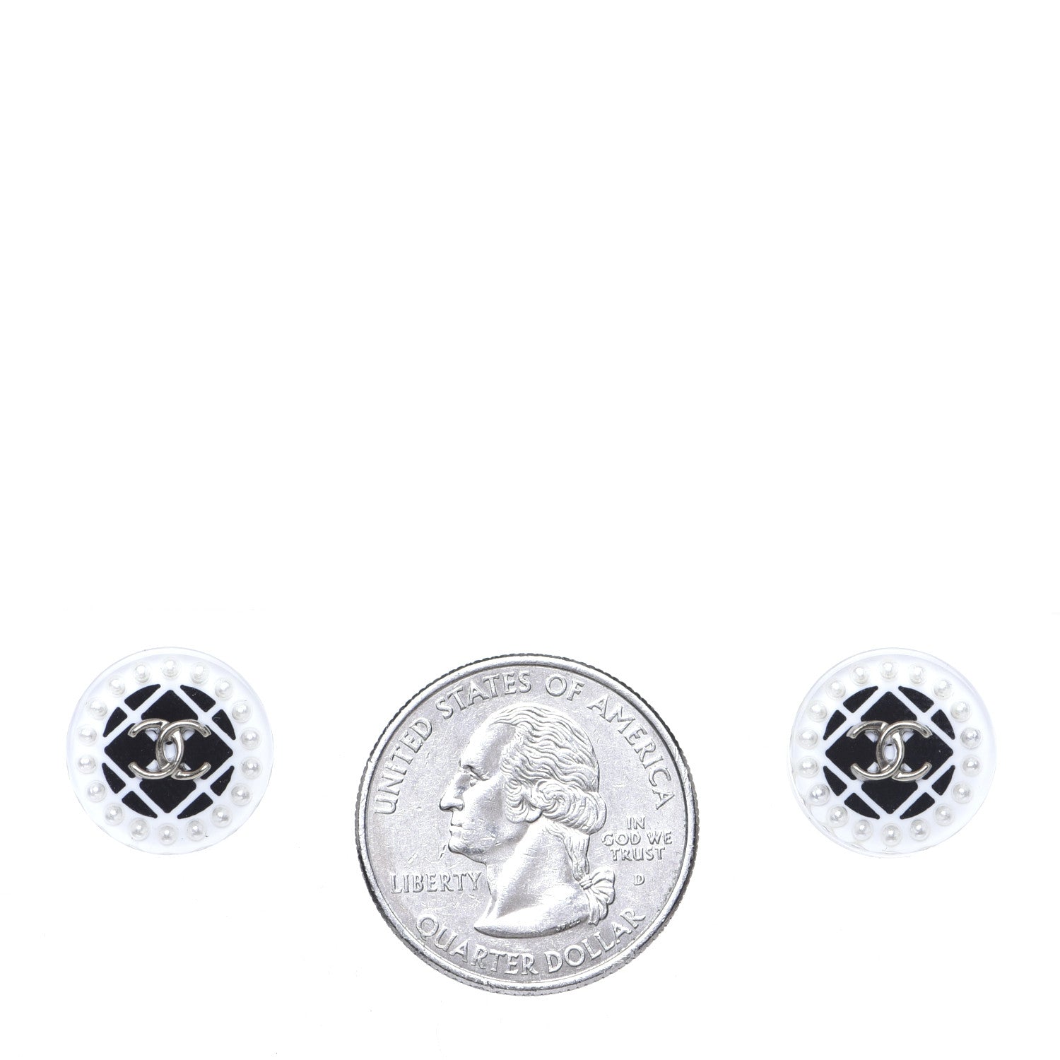 Chanel Resin Pearl CC Earrings White Black 2 of 5