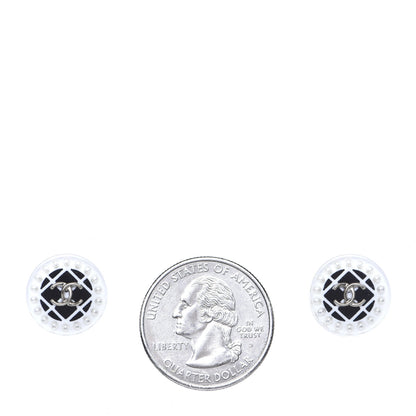 Chanel Resin Pearl CC Earrings White Black 2 of 5