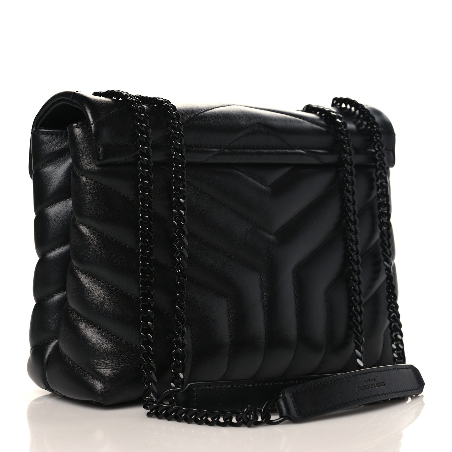 Calfskin Y Quilted Monogram Monochrome Small Loulou Chain Satchel Black