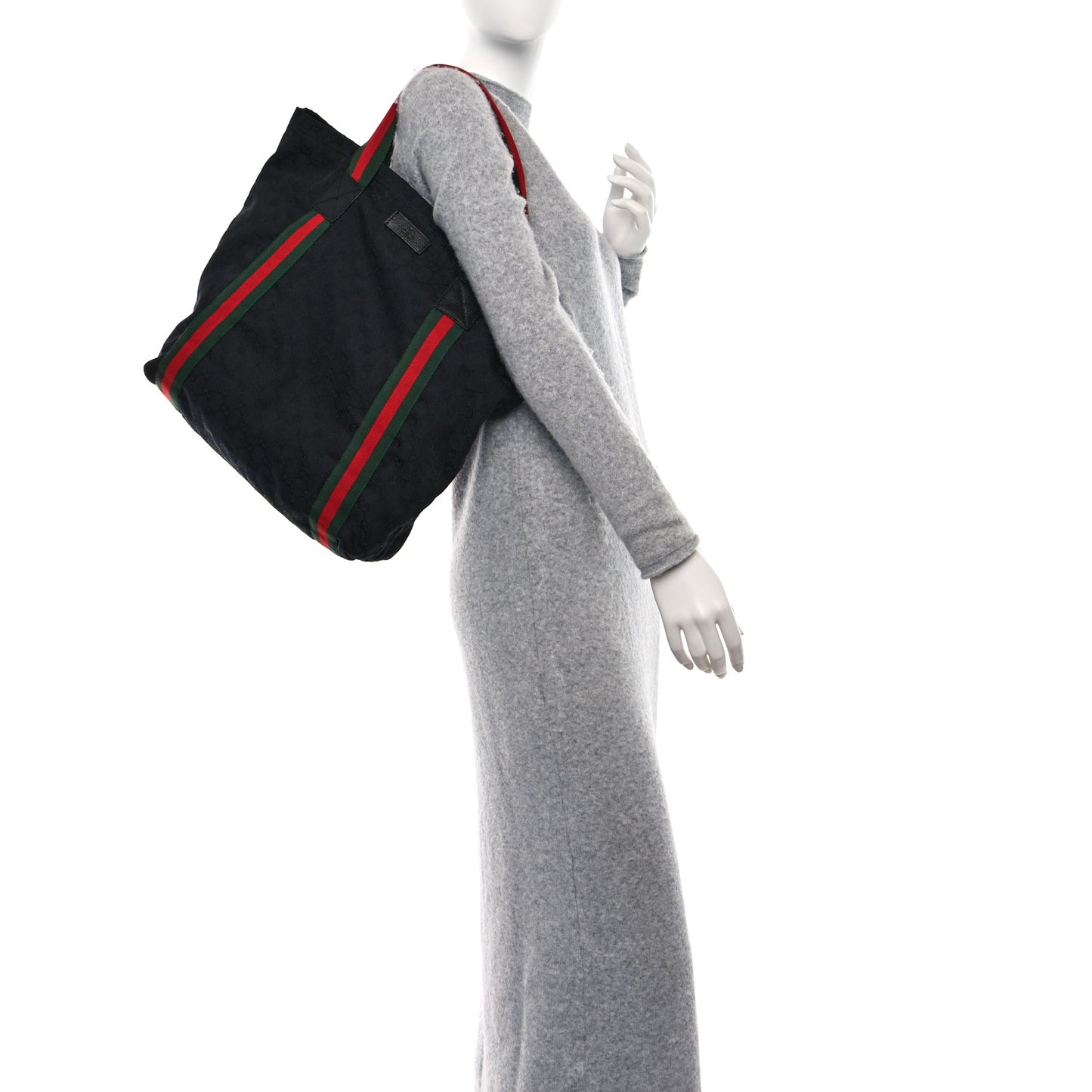 GG Monogram Medium Web Handle Vertical Tote Black