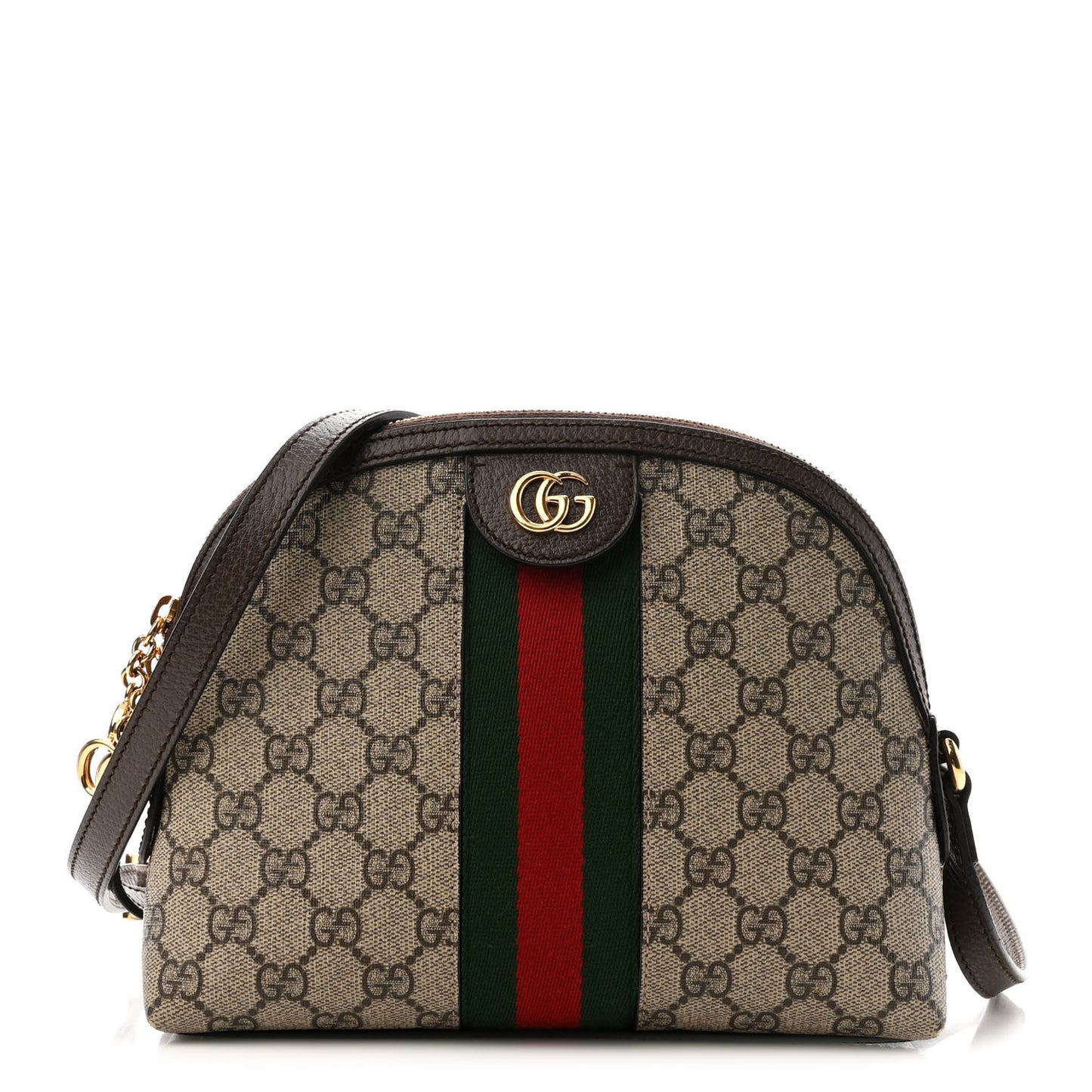GG Supreme Monogram Textured Dollar Calfskin Web Small Ophidia Dome Shoulder Bag Beige Ebony New Acero