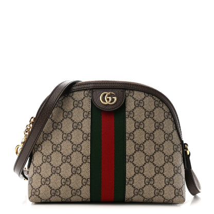 Gucci GG Supreme Monogram Textured Dollar Calfskin Web Small Ophidia Dome Shoulder Bag Beige Ebony New Acero 1 of 12