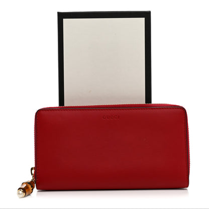 Gucci Calfskin Bamboo Round Zip Long Wallet Red 9 of 9