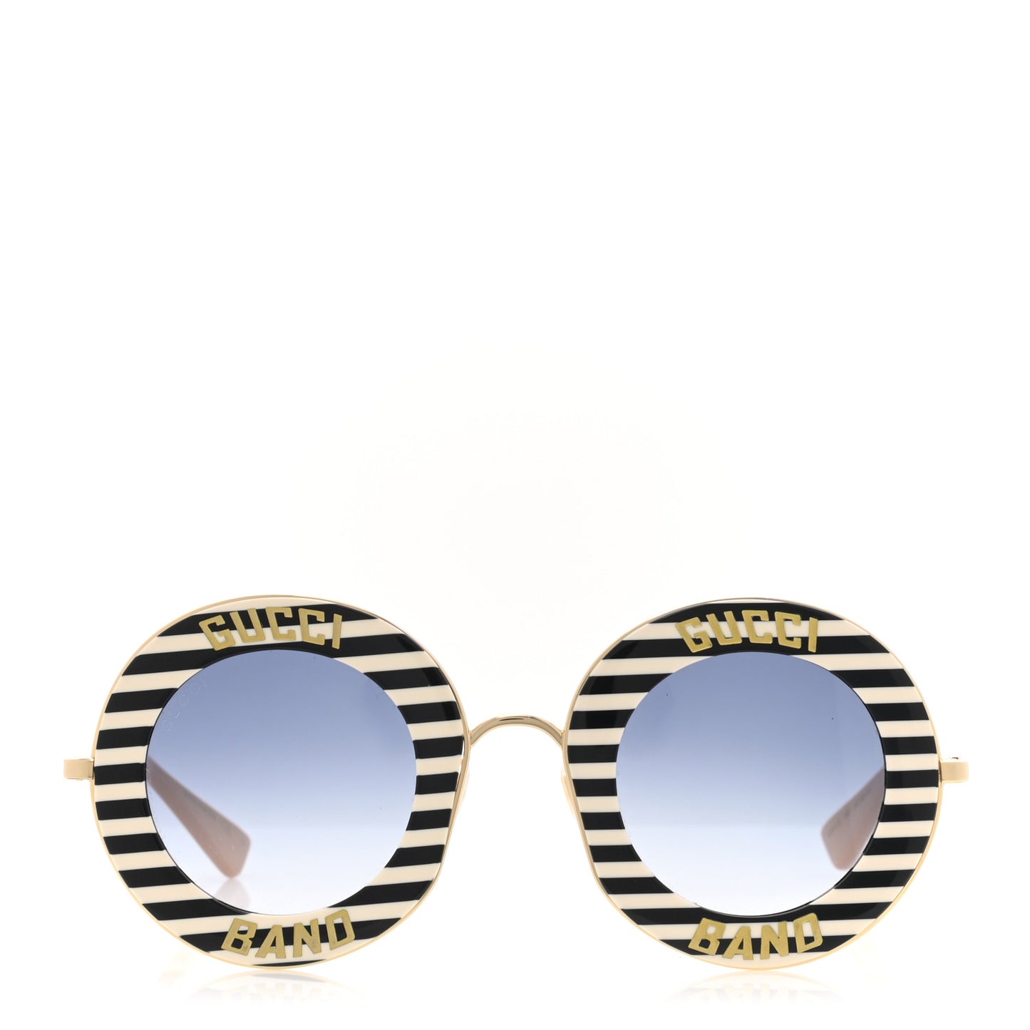 Metal Acetate Striped Gucci Band Round Frame Sunglasses GG0113S Black White