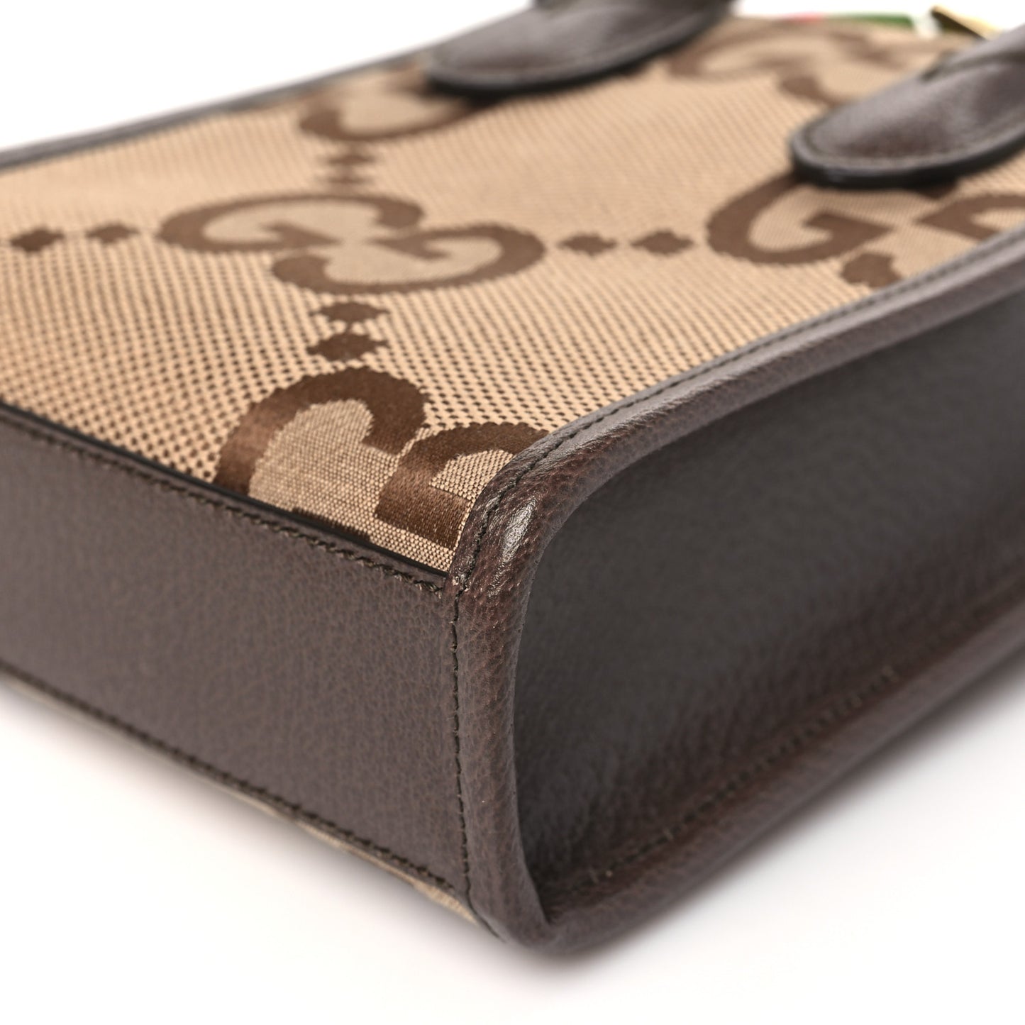 Monogram Jumbo GG Textured Dollar Calfskin Web Mini Vertical Tote Camel Ebony New Acero