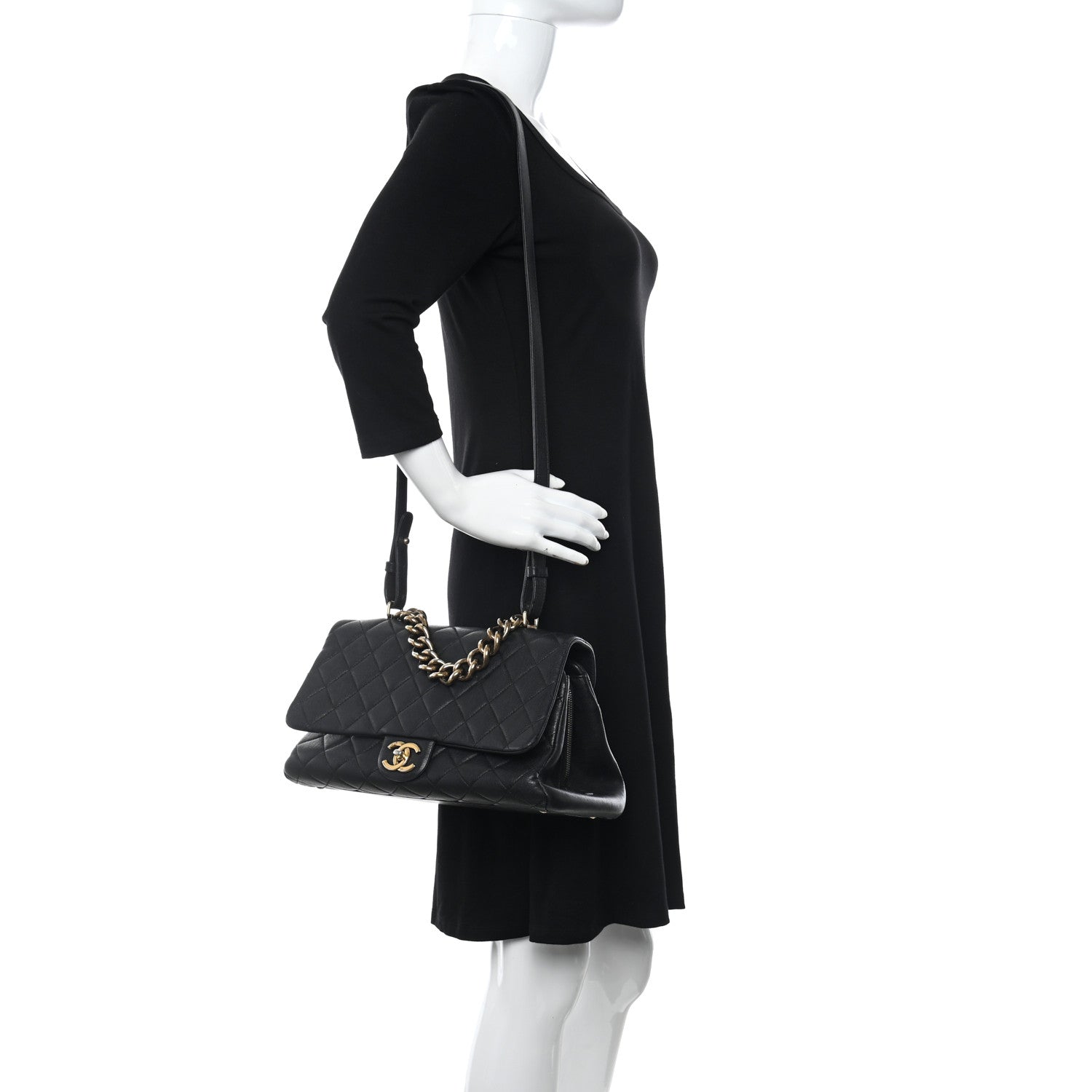 Chanel Shiny Sheepskin Quilted Large Trapezio Flap Black 2 of 10