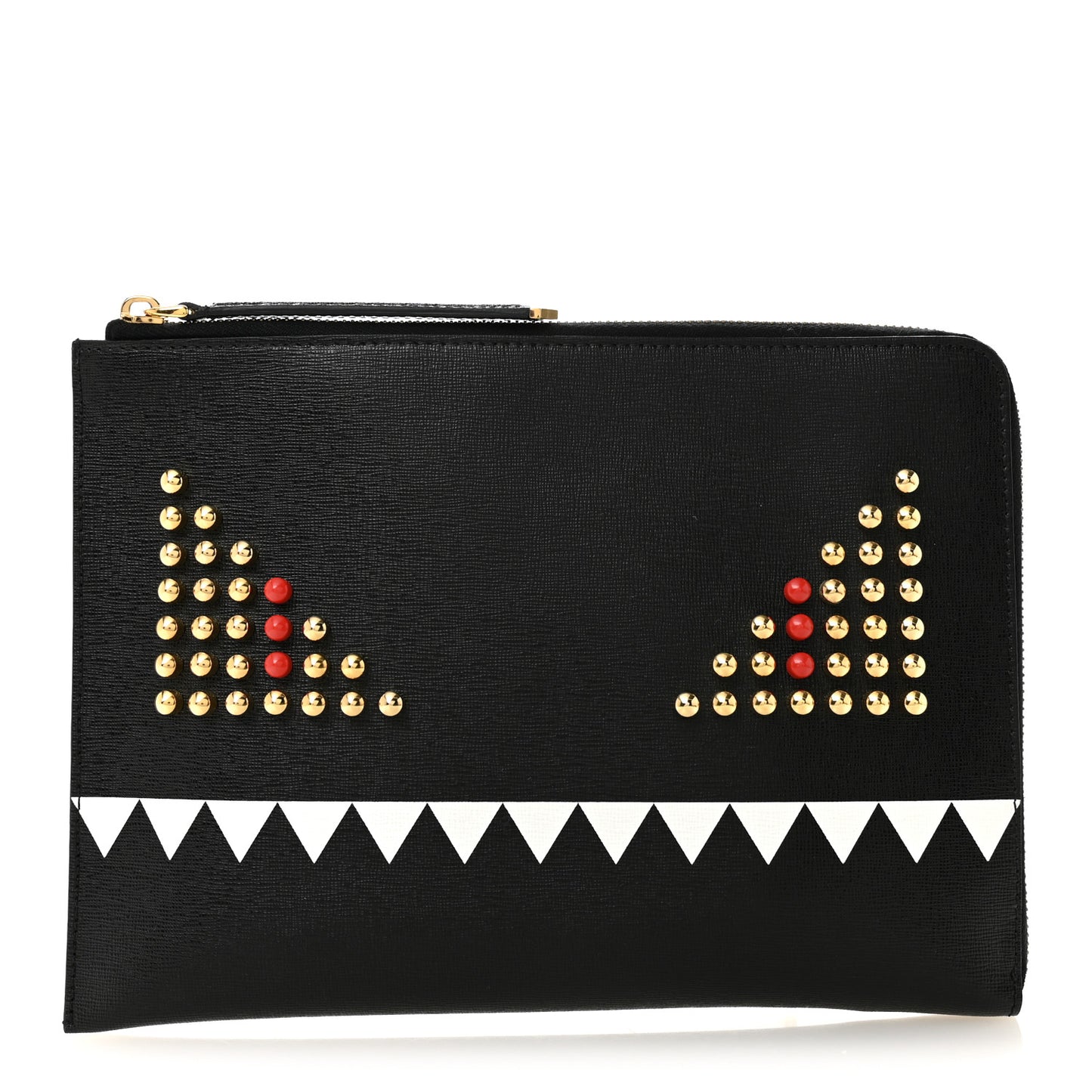 Vitello Elite Monster Eyes Studded Zip Around Pouch Black