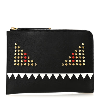 Fendi Vitello Elite Monster Eyes Studded Zip Around Pouch Black 1 of 8