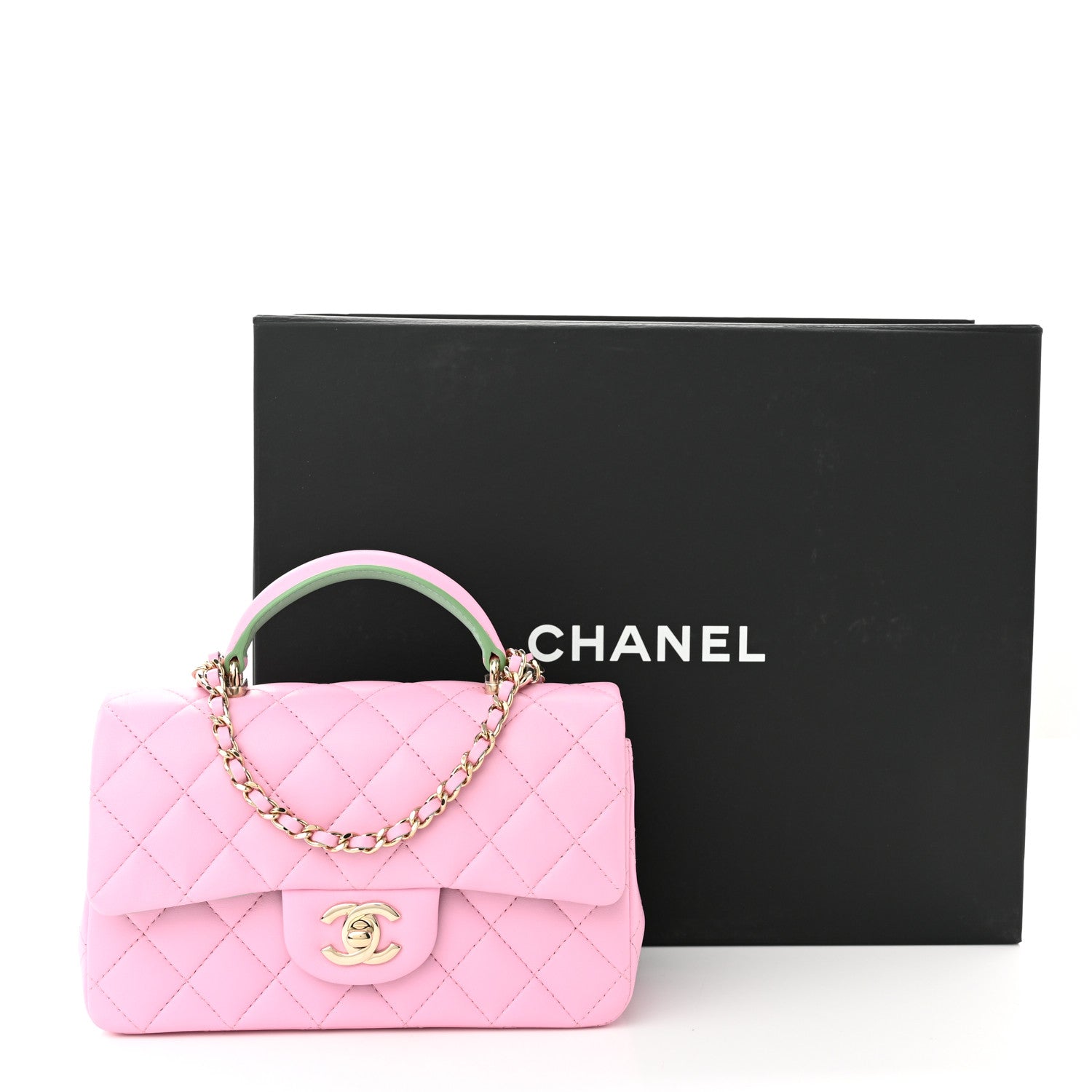 Chanel Lambskin Quilted Mini Top Handle Rectangular Flap Lilac Light Green 11 of 11