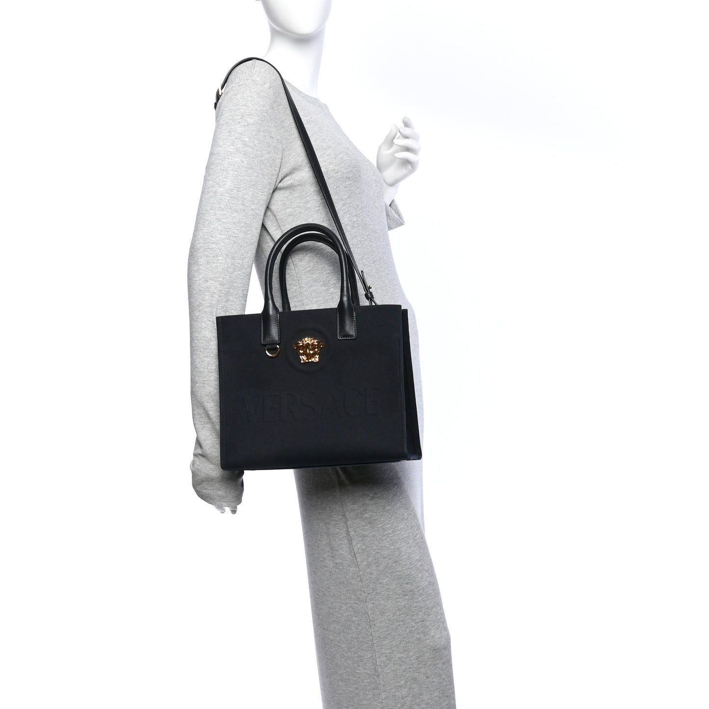 Canvas Calfskin La Medusa Small Tote Black