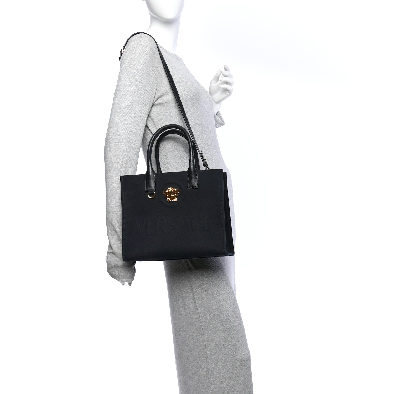 Versace Canvas Calfskin La Medusa Small Tote Black 2 of 12