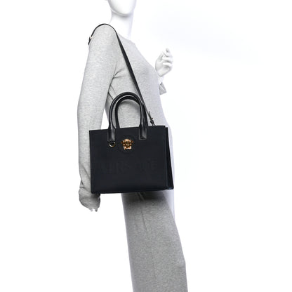 Versace Canvas Calfskin La Medusa Small Tote Black 2 of 12