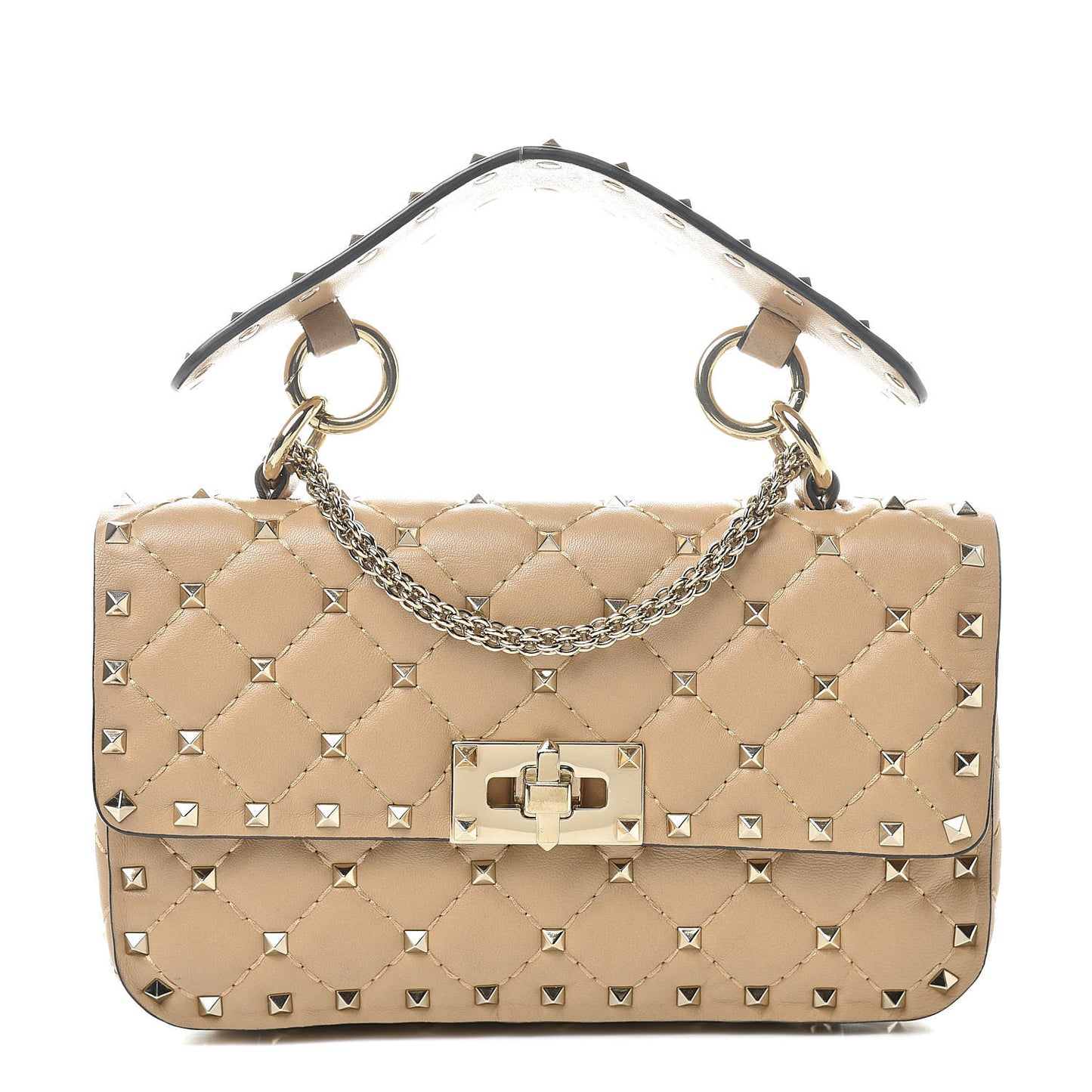 Nappa Small Rockstud Spike Shoulder Bag Camel Rose