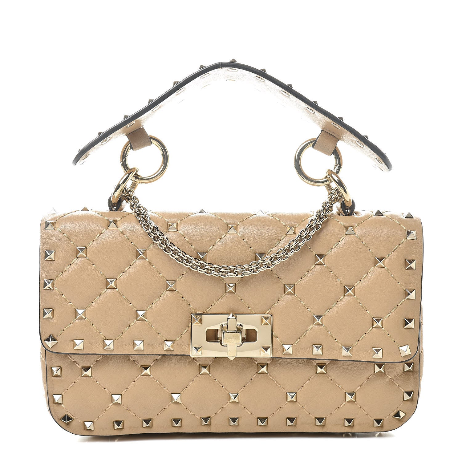 Valentino Garavani Nappa Small Rockstud Spike Shoulder Bag Camel Rose 1 of 11