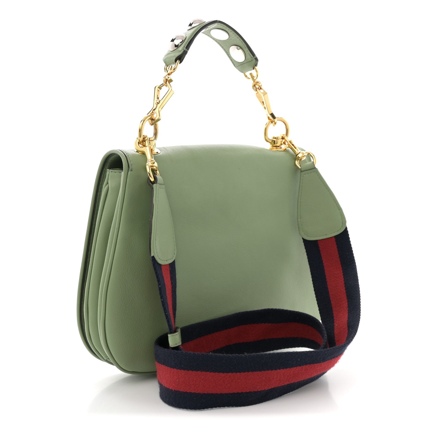 Gucci Roxy Calfskin Web Medium Blondie Top Handle Shoulder Flap Bag Salamander Green 3 of 12