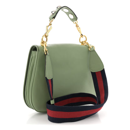 Gucci Roxy Calfskin Web Medium Blondie Top Handle Shoulder Flap Bag Salamander Green 3 of 12